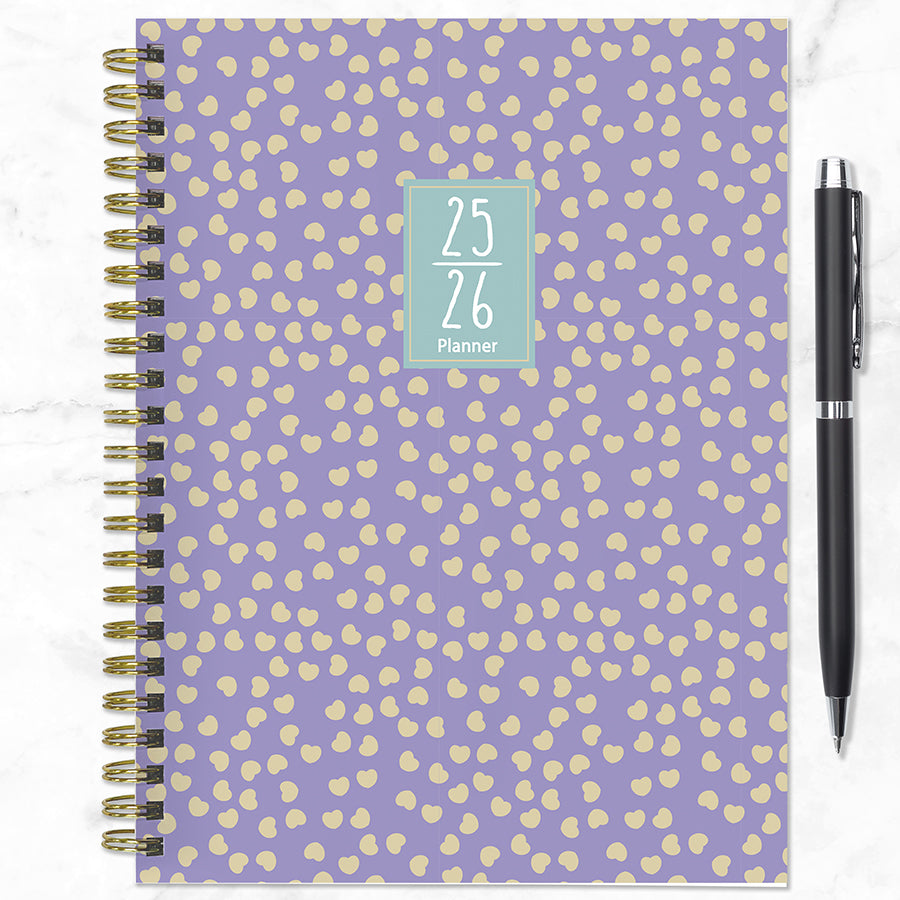 July 2025 - June 2026 Purple Polka Medium Weekly Monthly Planner