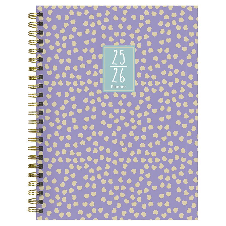 July 2025 - June 2026 Purple Polka Medium Weekly Monthly Planner