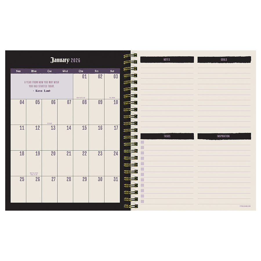 July 2025 - June 2026 Black Velvet Medium Weekly Monthly Planner