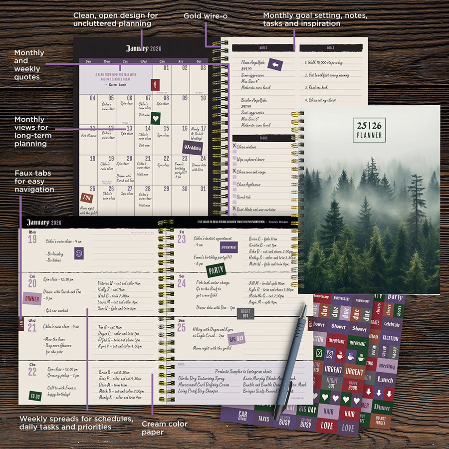 July 2025 - June 2026 Mystic Forest Medium Weekly Monthly Planner