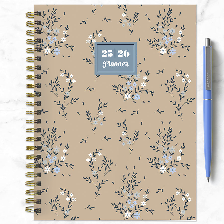 July 2025 - June 2026 Rustic Floral Medium Weekly Monthly Planner