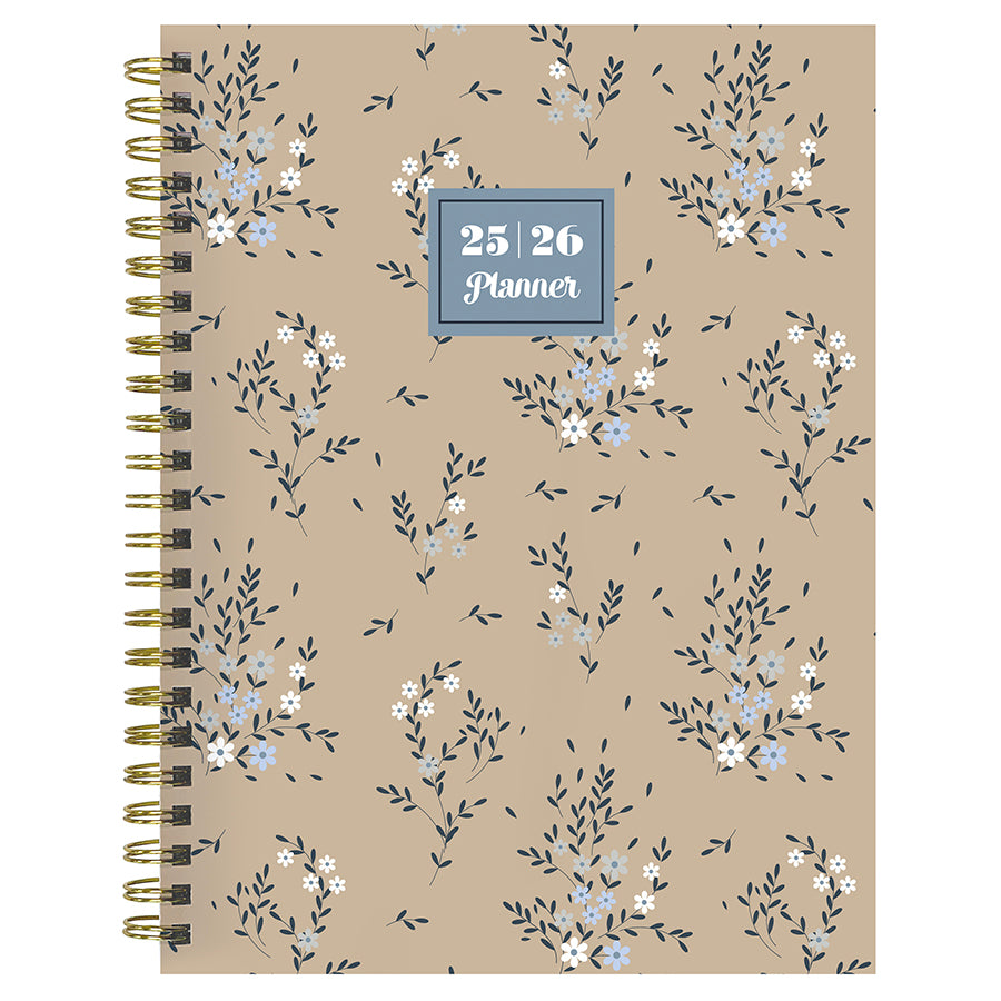 July 2025 - June 2026 Rustic Floral Medium Weekly Monthly Planner