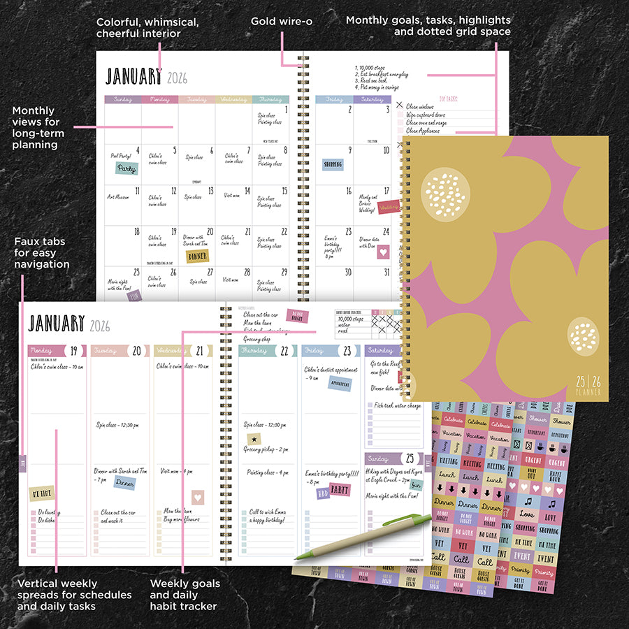 July 2025 - June 2026 Biggest Blooms Large Weekly Monthly Planner