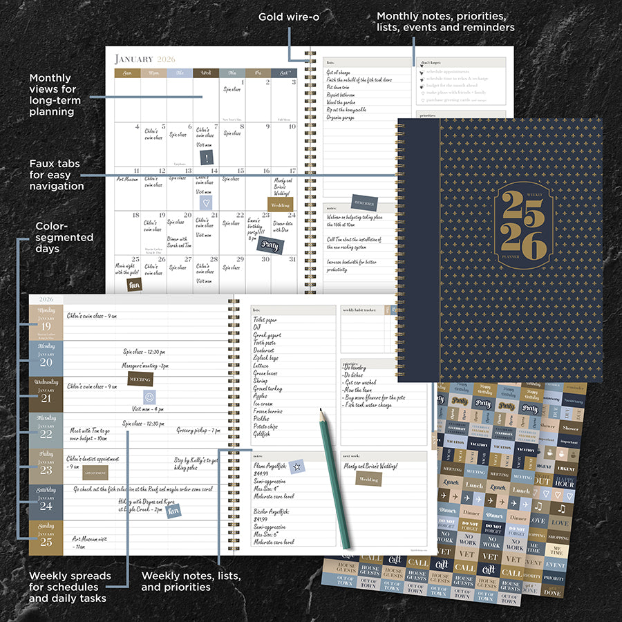 July 2025 - June 2026 Fleur de Lis Large Weekly Monthly Planner