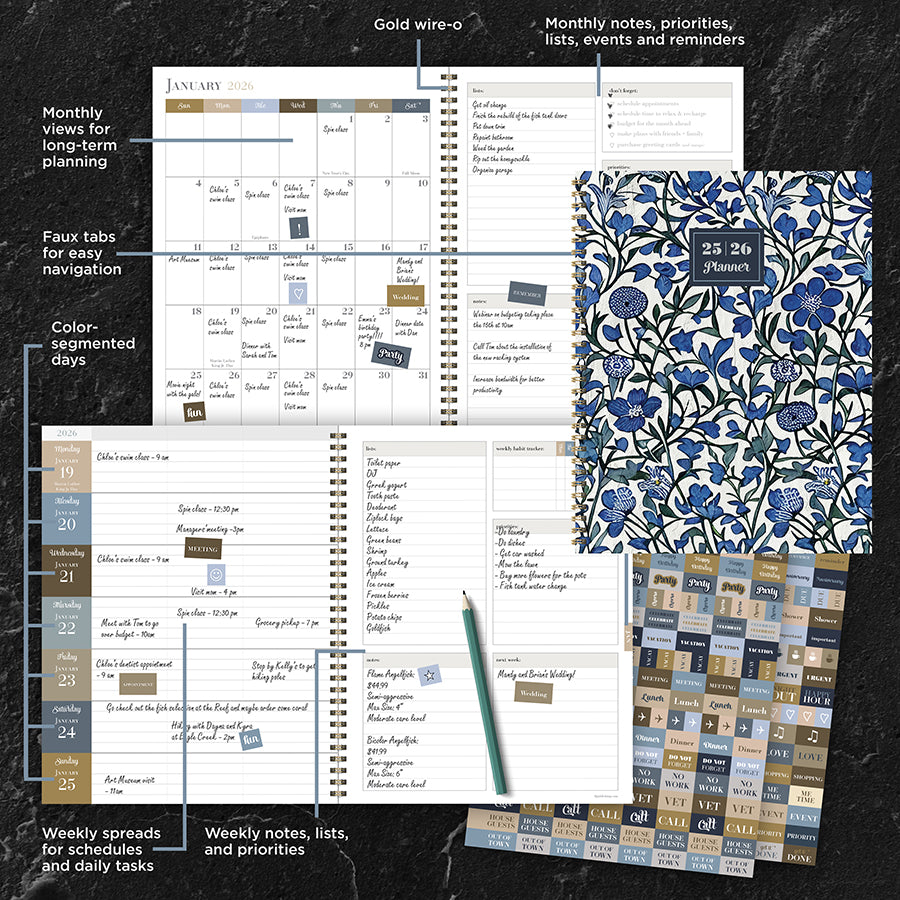 July 2025 - June 2026 Francophile Flower Large Weekly Monthly Planner