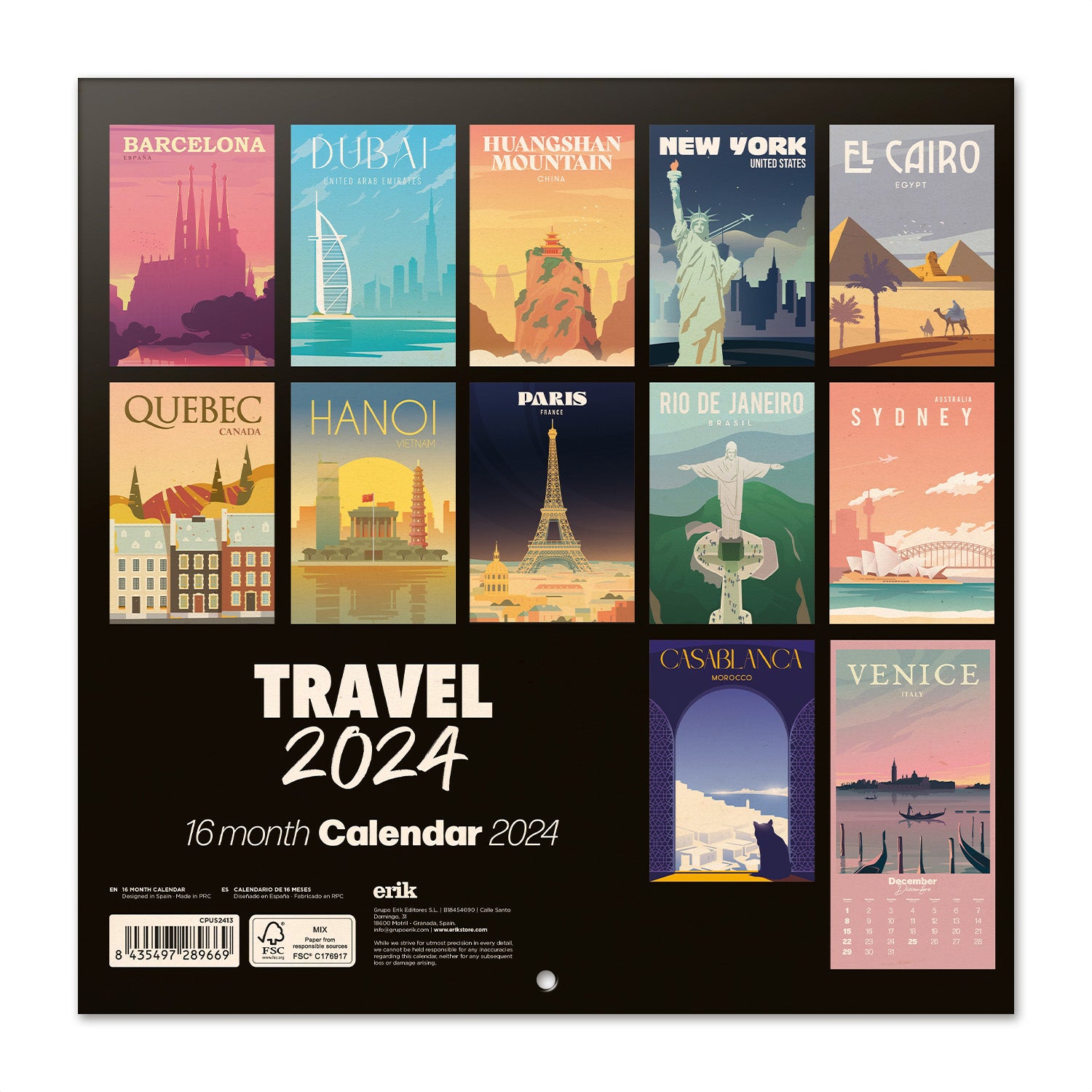 Bilingual 2024 Travel Wall Calendar TF Publishing Calendars
