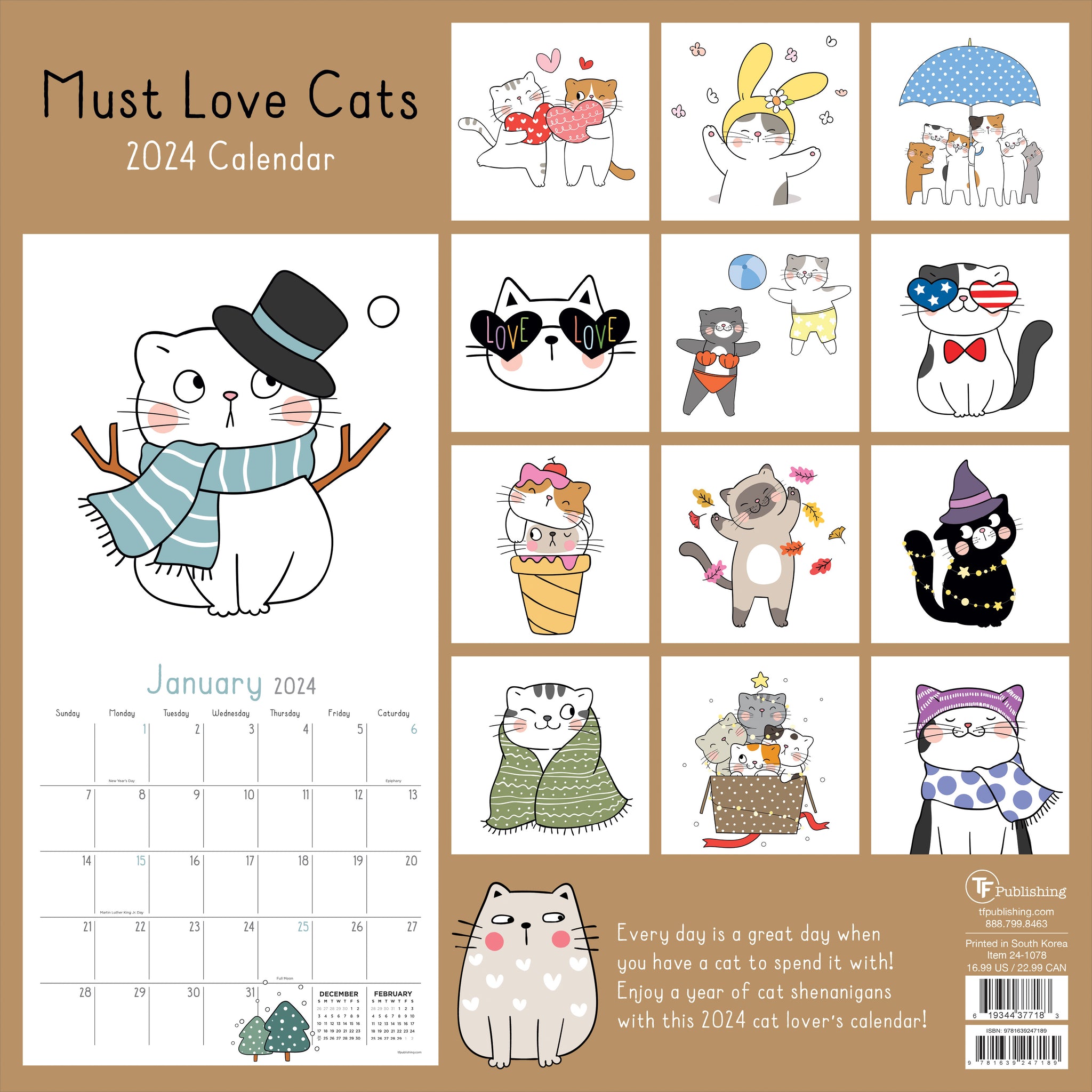 2024 Must Love Cats Wall Calendar, TF Publishing